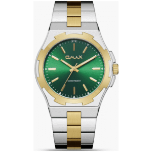 OMAX BFD003A0005 Gents Watch – Golden Silver Two-Tone Chain, Green Dial, Quartz Movement - Image 1