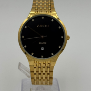 ARCHI A0771M GOLD BLACK DIAL STONE STUDDED MEN'S WATCH - Image 1