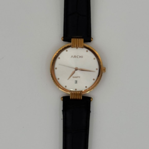 ARCHI A0105 GOLD WHITE DIAL BLACK LEATHER STRAP MEN'S WATCH - Image 1