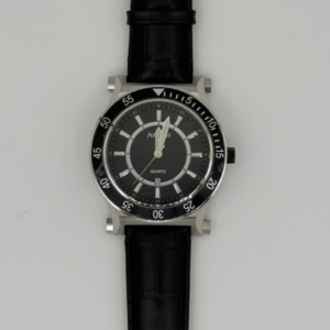 ARCHI A5930M SILVER BLACK DIAL ROTATING BEZEL BLACK LEATHER STRAP MEN'S WATCH - Image 1