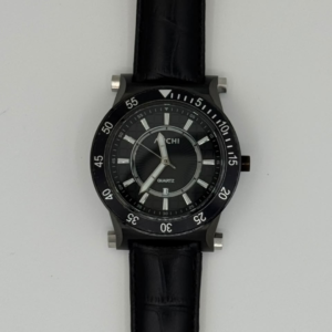 ARCHI A5930M BLACK SILVER BLACK DIAL ROTATING BEZEL BLACK LEATHER STRAP MEN'S WATCH - Image 1