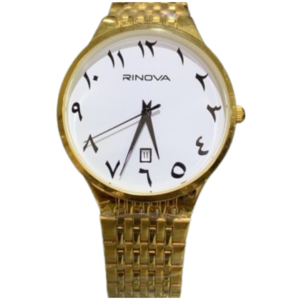 RENOVA 0223M GENTS Watch – WHITE DIAL WITH ARABIC NUMERALS, ALL-GOLD CASE & CHAIN, BLACK HANDS, DATE DISPLAY, QUARTZ MOVEMENT - Image 1