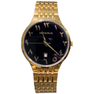 RENOVA RN0223M GENTS Watch – BLACK DIAL WITH ARABIC NUMERALS, ALL-GOLD CASE & CHAIN, DATE DISPLAY, QUARTZ MOVEMENT - Image 1