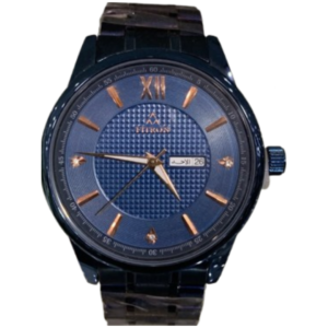 FITRON 9499M GENTS Watch – ALL BLUE DIAL & CASE, ROSE GOLD HANDS & FIGURES, DAY & DATE DISPLAY, QUARTZ MOVEMENT - Image 1