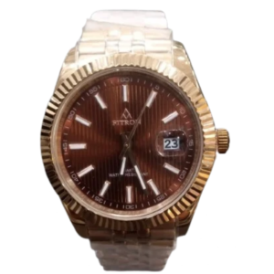 FITRON SS1904002M GENTS Watch – BROWN DIAL, ROSE GOLD CASE & STAINLESS STEEL CHAIN, ROLEX STYLE, QUARTZ MOVEMENT - Image 1