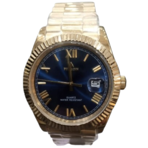 FITRON SS1904003M GENTS Watch – BLUE DIAL, ALL-GOLD CASE & STAINLESS STEEL CHAIN, ROLEX STYLE, QUARTZ MOVEMENT - Image 1