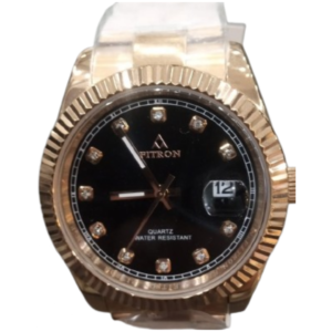 FITRON SS1904001M GENTS Watch – BLACK DIAL, ROSE GOLD CASE & STAINLESS STEEL CHAIN, ROLEX STYLE, QUARTZ MOVEMENT - Image 1