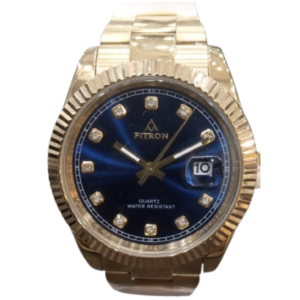 FITRON SS1904001M GENTS Watch – BLUE DIAL, ALL-GOLD CASE & STAINLESS STEEL CHAIN, ROLEX STYLE, QUARTZ MOVEMENT - Image 1