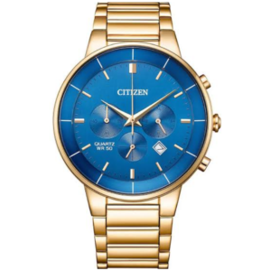 CITIZEN AN8223-54L GENTS Watch – BLUE DIAL, ALL-GOLD STAINLESS STEEL CASE & CHAIN, CHRONOGRAPH, DATE DISPLAY, QUARTZ MOVEMENT - Image 1