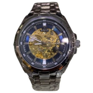 FITRON 117177M GENTS Watch – BLUE DIAL, SKELETON CENTER, ALL-SILVER STAINLESS STEEL CASE & CHAIN, AUTOMATIC MOVEMENT - Image 1