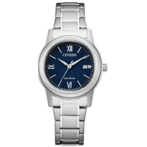 CITIZEN FE1220-89L LADIES Watch – DEEP BLUE DIAL, ROMAN NUMERALS, ALL SILVER STAINLESS STEEL CASE & CHAIN, DATE DISPLAY, ECO-DRIVE SOLAR MOVEMENT - Image 1